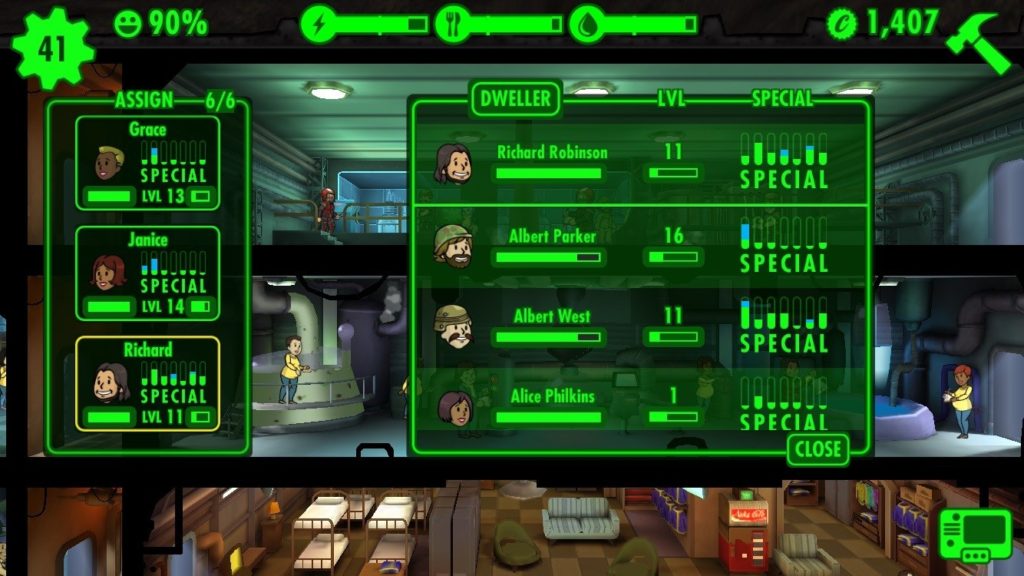 fallout shelter having max stats in same room as trainers